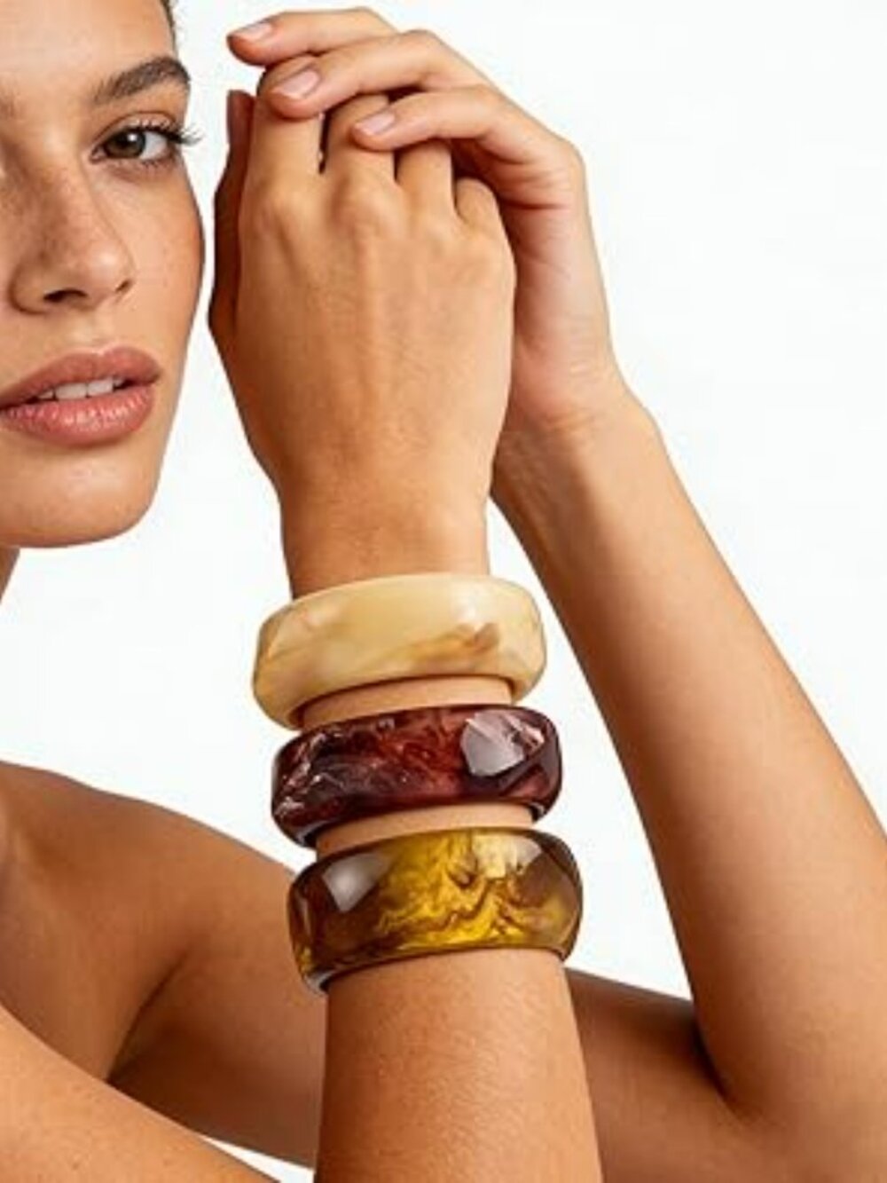 NEW Resin Chunky Oversized Bracelet Set Resin Stackable Thick Bangle Jewelry - Picture 2 of 6